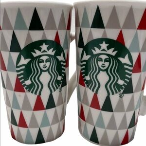Starbucks Geometric Triangle Tall Mug Set Red Gray White Christmas OS